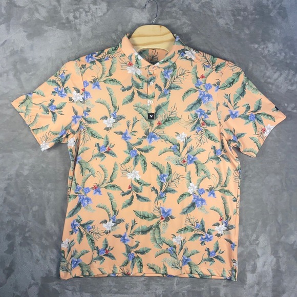 Bad Birdie Mens 2XL Tropical Floral Print Golf Polo Peach Blue Green NWT Gift - Picture 3 of 10